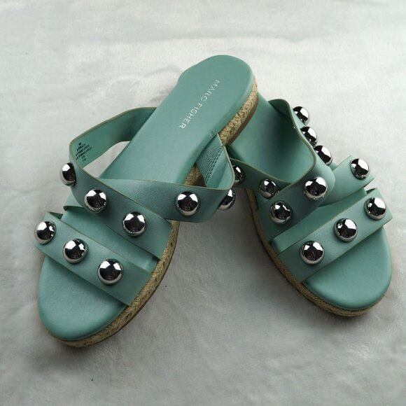 NWOT Marc Fisher Prisca Studded Espadrille Slide Sandals‎ Aqua Blue Size 9M - Picture 1 of 7